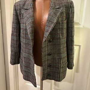 Gray and Brown Plaid Blazer Timeless Suit Jacket